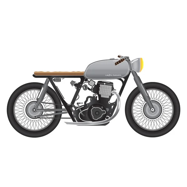Antigua motocicleta vintage, color metálico. tema café corredor — Vector de stock