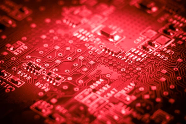 Computer Electronic Microcircuits Macro Red Close Technology — Stock Photo, Image