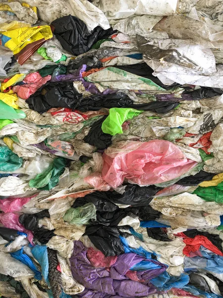 Pressed Colored Plastic Bags Waste Processing Ecology — Stock Photo, Image