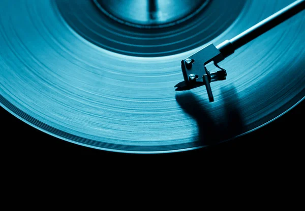 Modrý Vinylový Disk Detailní Záběr Techno Music — Stock fotografie