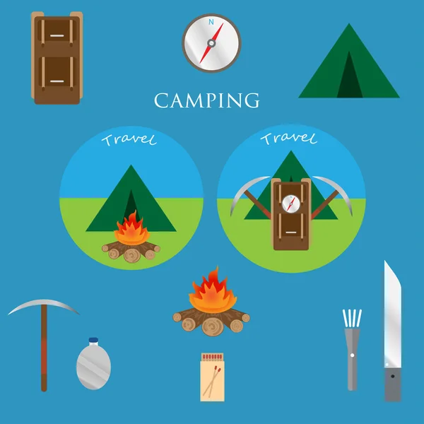 Outdoor objects vector set, Camping icons — Wektor stockowy