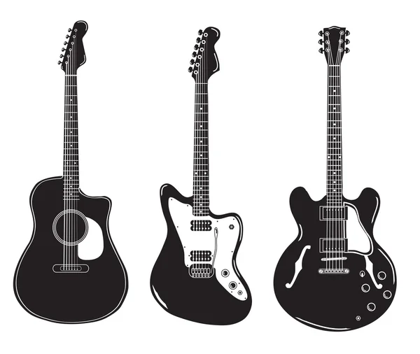 Conjunto de guitarras acústicas y eléctricas . — Vector de stock