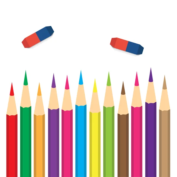 Set of colored pencils with erasers on a white background — Stock Vector