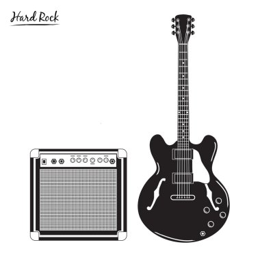 electric guitar and combo amp, hard rock clipart