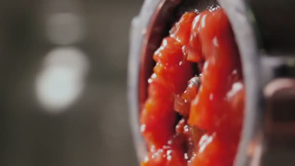 Konzervace. Červená rajčata. — Stock video