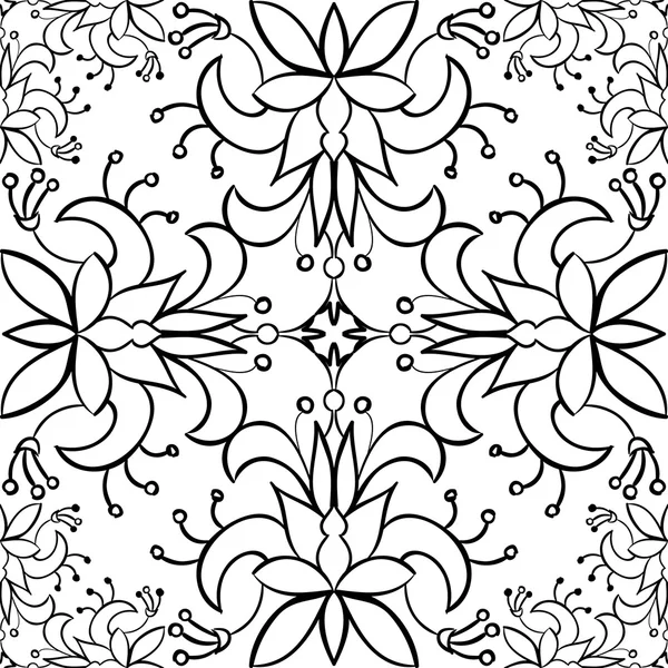 Άνευ ραφής λουλουδάτο μοτίβο φόντου. Μαύρο λευκό — Διανυσματικό Αρχείο