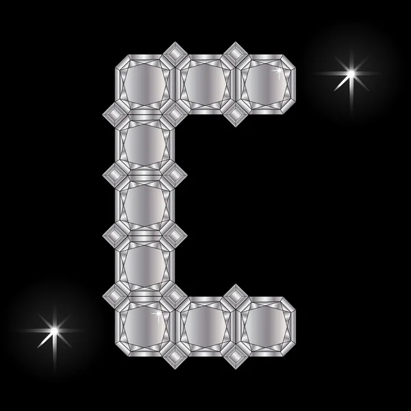 Métal lettre C. Gemstone. Formes géométriques — Image vectorielle
