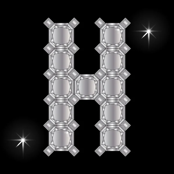 Lettre en métal H. Gemstone. Formes géométriques — Image vectorielle