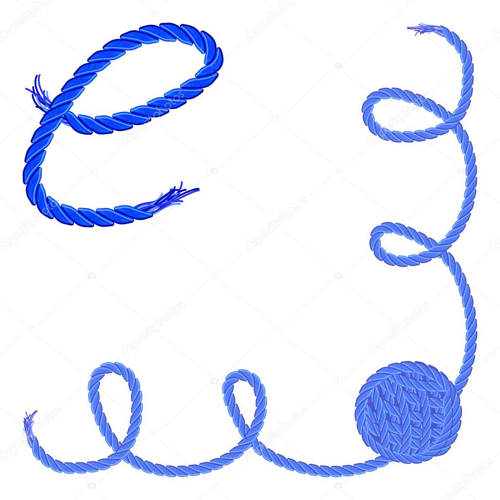 Letter E. Alphabet font vector - yarn, rope, cable