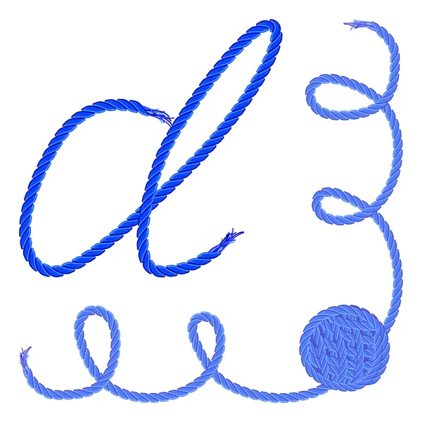 Буква D. Алфавитный вектор шрифта - пряжа, веревка, кабель — стоковый вектор