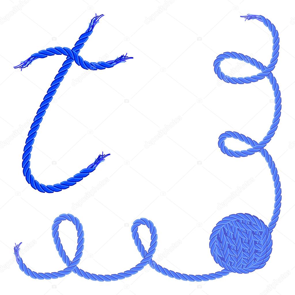 Letter T. Alphabet font vector - yarn, rope, cable