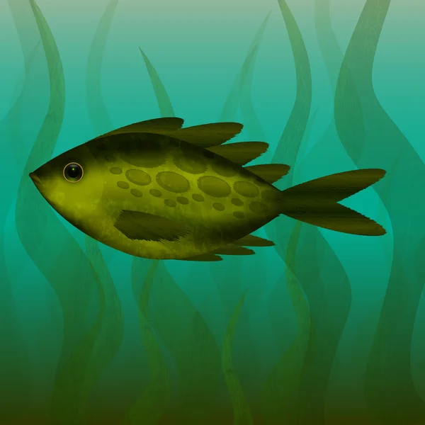River fish. Under the water. Underwater plants. — Stock Vector