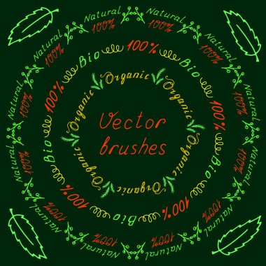Vektör fırça - Bio, organik, doğal. Koyu yeşil bir arka plan üzerinde