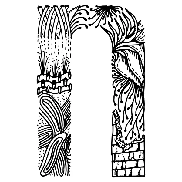 Zentangle lettere stilizzate - lettera N — Vettoriale Stock