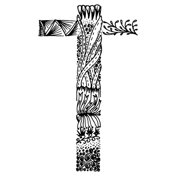 Lettres stylisées Zentangle - lettre T — Image vectorielle
