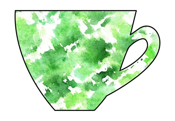 Cup of tea and coffee. Handmade. Watercolor, Mixed media. Cut paper. — Stock Photo, Image