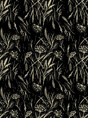 Vahşi otlar kusursuz desen. Çimen siluetleri, mısır gevreği bitkileri