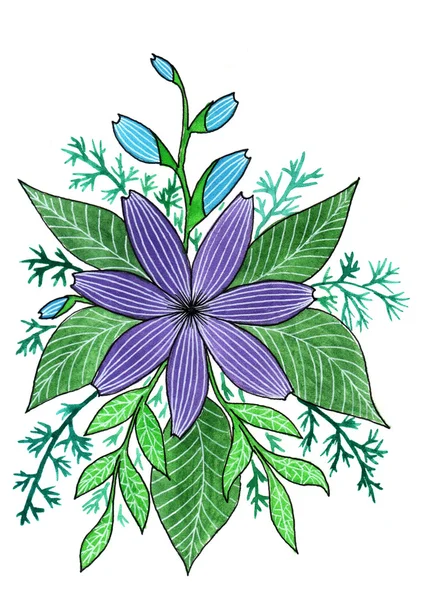 Квітковий букет акварельний ручний малюнок — стокове фото