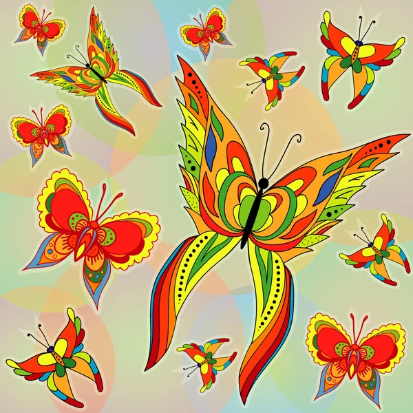 Mariposas. Conjunto de ilustraciones vectoriales. Brillante, colorido — Vector de stock
