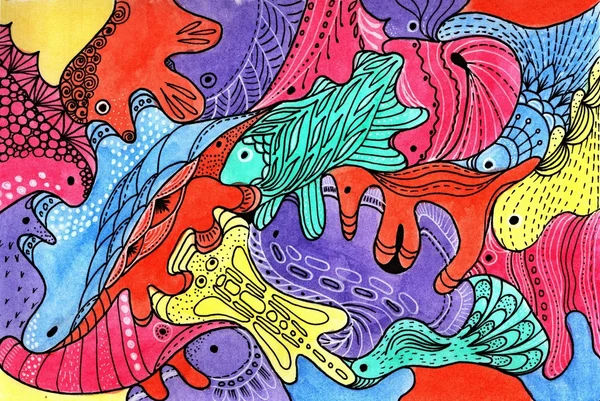 背景の幻想的な動物手描きの水彩画 — ストック写真