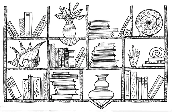 Handmade graphic picture bookshelf — Stock Photo, Image