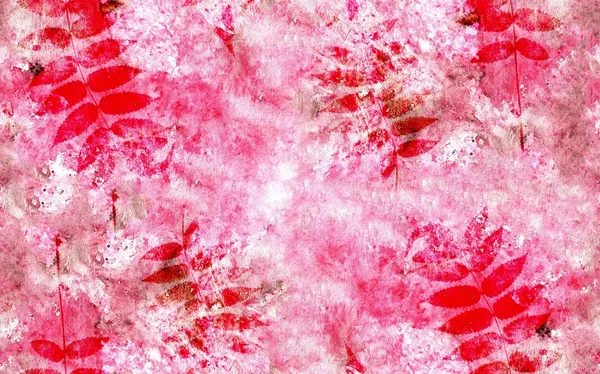 Varrat nélküli mintát absztrakt akvarell háttér és rowan levelek. Vegyes technika — Stock Fotó