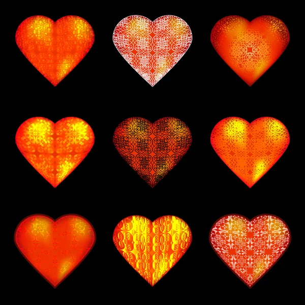 Conjunto de 9 corações. Dia dos Namorados. Padrão gráfico — Vetor de Stock