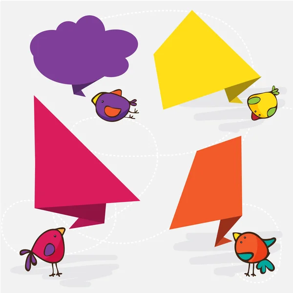 Bandiere di carta colorate e decorate per il tuo testo. uccelli carini — Vettoriale Stock