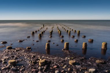 Baltık Denizi kıyılarına demir atmış eski tekneler ve üzerinde deniz kuşları geçmişteki balıkçılığın tarihi bir kanıtı olarak oturuyorlar.