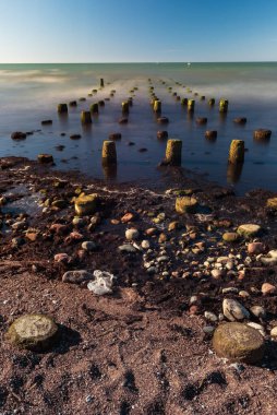 Baltık Denizi kıyılarına demir atmış eski tekneler ve üzerinde deniz kuşları geçmişteki balıkçılığın tarihi bir kanıtı olarak oturuyorlar.