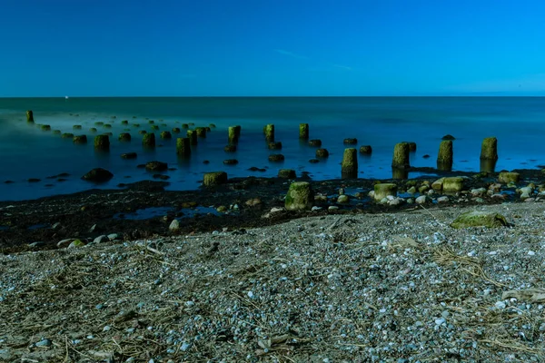 Velhas Amarrações Barco Nas Margens Mar Báltico Aves Marinhas Sentadas — Fotografia de Stock