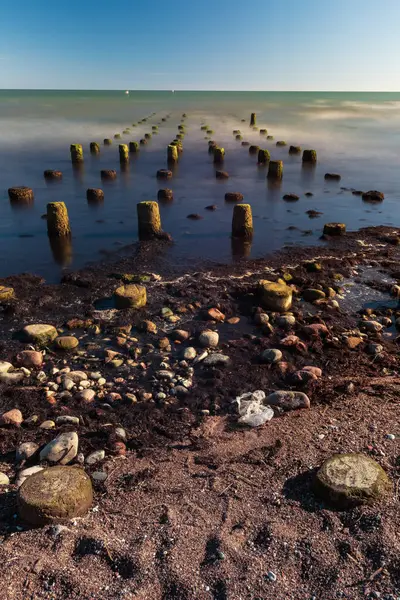 Παλιά Αγκυροβόλια Στις Ακτές Της Βαλτικής Θάλασσας Και Θαλασσοπούλια Που — Φωτογραφία Αρχείου
