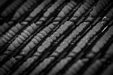 Bir diş teknisyenine düşen dişlerin yerine yenisini yapması için insan yapay dişi numuneleri.