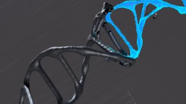 Gerçekçi bir DNA 3D modeli koyu arkaplanda döner