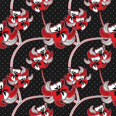 Çiçekli vektör illüstrasyonlu kusursuz desen, Tropikal batik motif