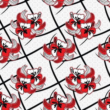 Çiçekli vektör illüstrasyonlu kusursuz desen, Tropikal batik motif