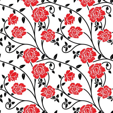 Çiçek illüstrasyonlu kusursuz desen, Endonezya batik vektörü, gül motifli