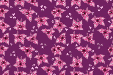 Çiçek illüstrasyonlu kusursuz desen, Endonezya batik vektörü, Hibiscus motifli