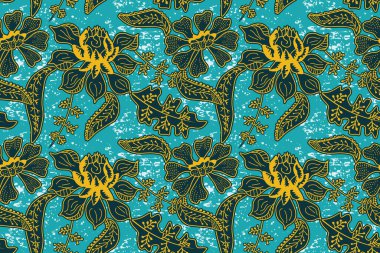Çiçekli vektör illüstrasyonlu kusursuz desen, Endonezya batik motifi