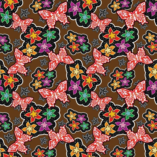 Nahtloses Muster Mit Schmetterling Illustration Indonesischer Batik Motivvektor — Stockvektor