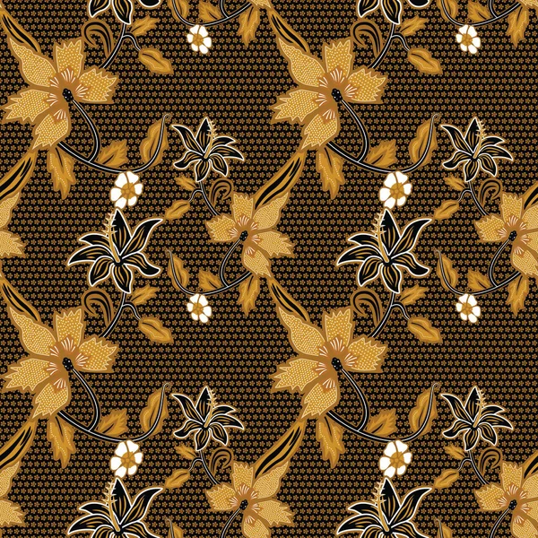 Motif Sans Couture Avec Illustration Florale Vecteur Batik Indonésien Avec — Image vectorielle