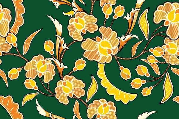 Patrón Sin Costuras Con Ilustración Floral Vector Batik Indonesio Con — Vector de stock