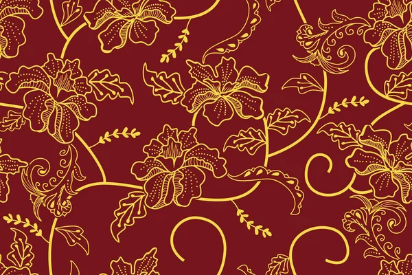 Patrón Sin Costuras Con Vector Floral Ilustración Motivo Batik Indonesio — Vector de stock