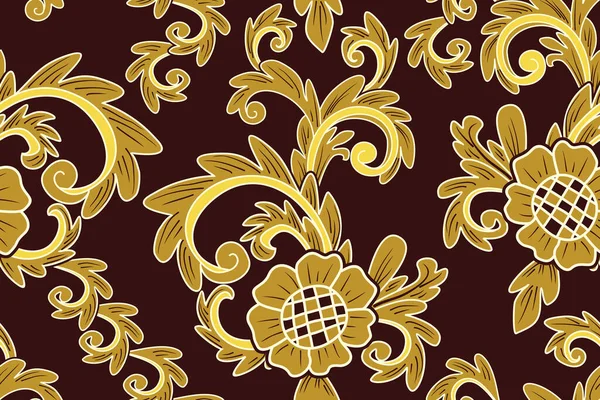 Patrón Sin Costuras Con Vector Floral Ilustración Motivo Batik Indonesio — Archivo Imágenes Vectoriales