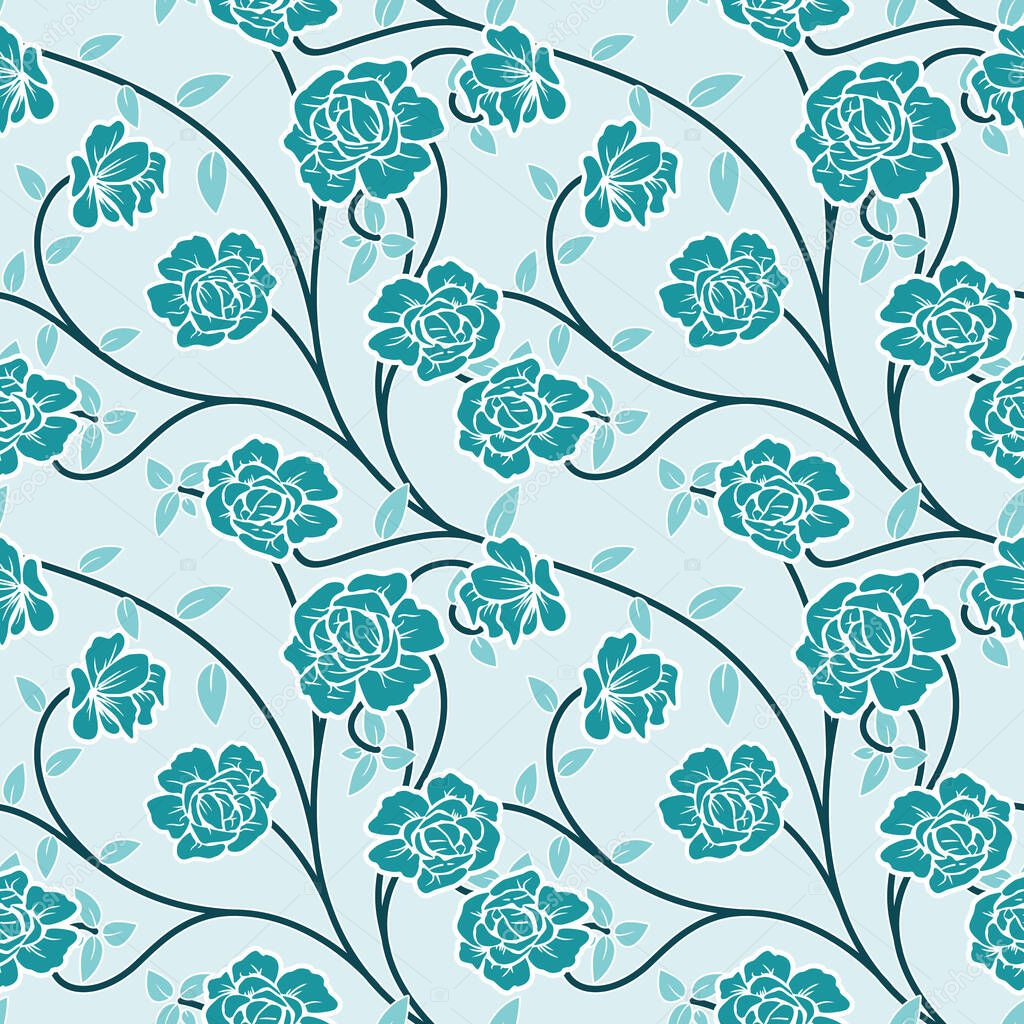 Seamless pattern with floral Illustration, Indonesian batik vector, with rose motif