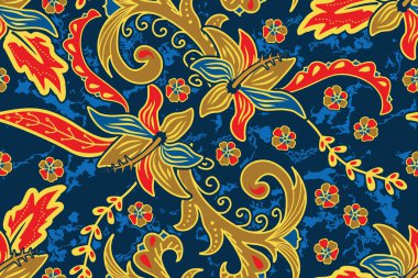 Çiçekli vektör illüstrasyonlu kusursuz desen, Endonezya batik motifi