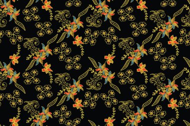 Çiçekli vektör illüstrasyonlu kusursuz desen, Endonezya batik motifi