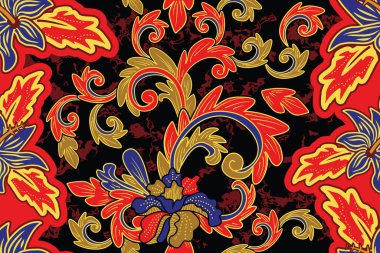 Çiçekli vektör illüstrasyonlu kusursuz desen, Endonezya batik motifi