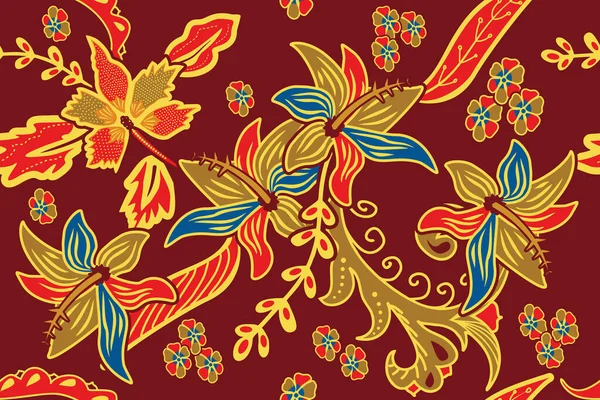 Płynny Wzór Wektorem Kwiatowym Ilustracja Indonezyjski Motyw Batik — Wektor stockowy