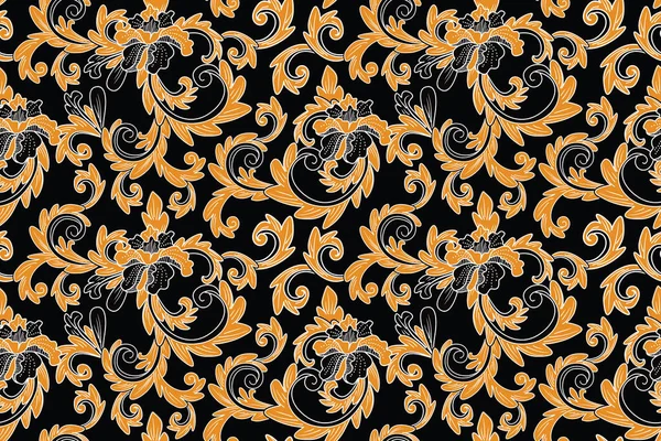 Patrón Sin Costuras Con Vector Floral Ilustración Motivo Batik Indonesio — Vector de stock